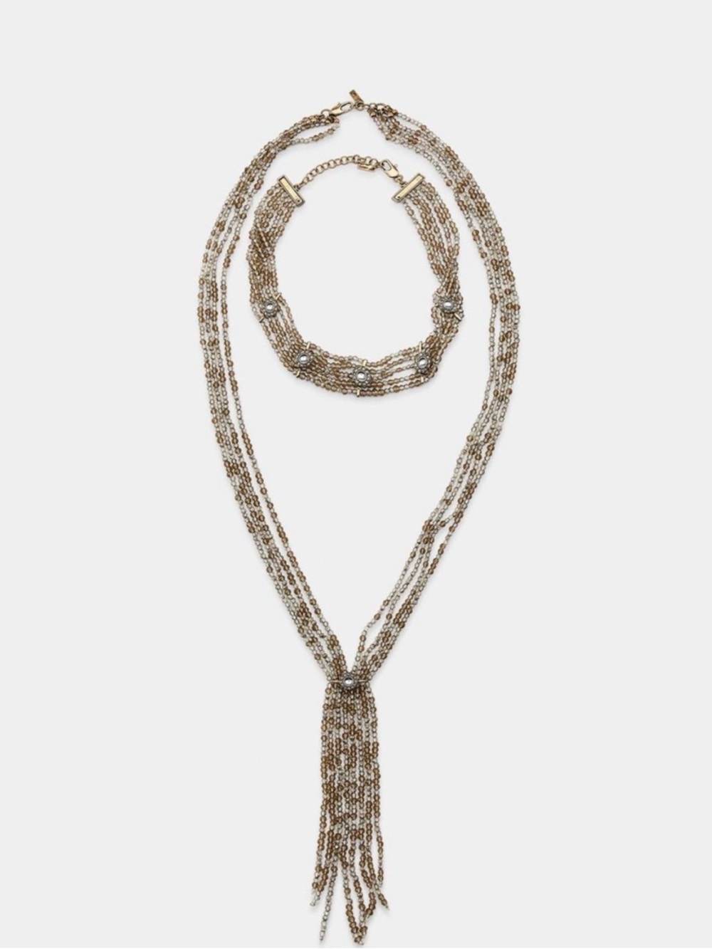 BNWT Zara Set of 2 choker necklaces with beads and rhinestones
